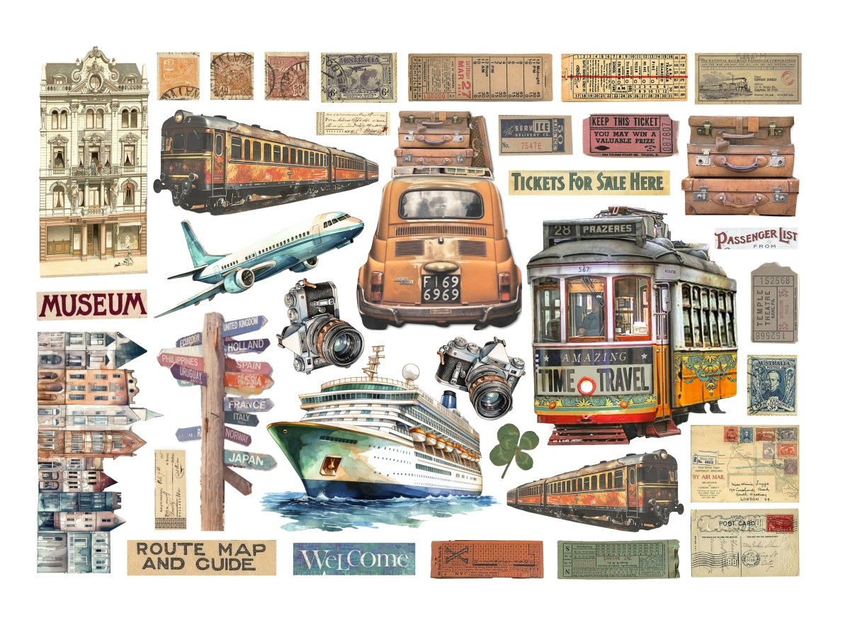 Die cuts Art of Travelling Ephemera - Stamperia - Tidformera