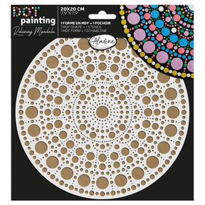Dot Painting - Mdf - skiva och stencil - 20 cm - Rond - 1 - Aladine - Tidformera
