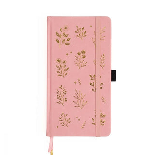 Rosa prickad anteckningsbok med guldfärgat naturmotiv - Dotted Notebook Vernal Sunset Slim -från Archer & Olive - Tidformera