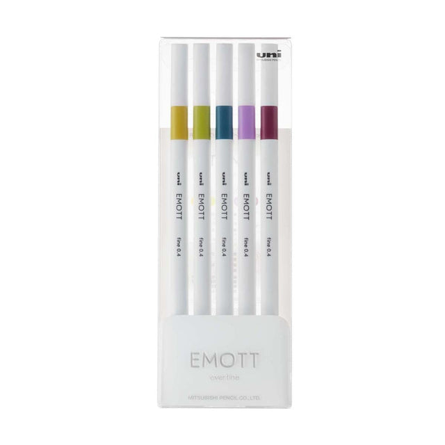 Emott ever fine Fineliner 5-set - No: 8 Retro color - Uni Mitsubishi Pencil - Tidformera