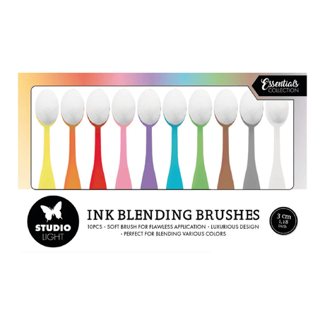 Essentials Ink Blending Brushes 3 cm - 10 - pack från Studio Light . Förpackning med 10 blending brushes i storlek 3 cm med olika färg på skaften.- Tidformera