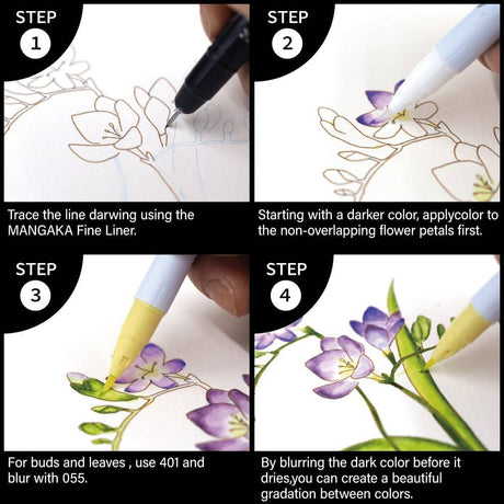 Exploring Watercolor How to paint flowers - Gradation - 4 - ZIG Kuretake - Tidformera