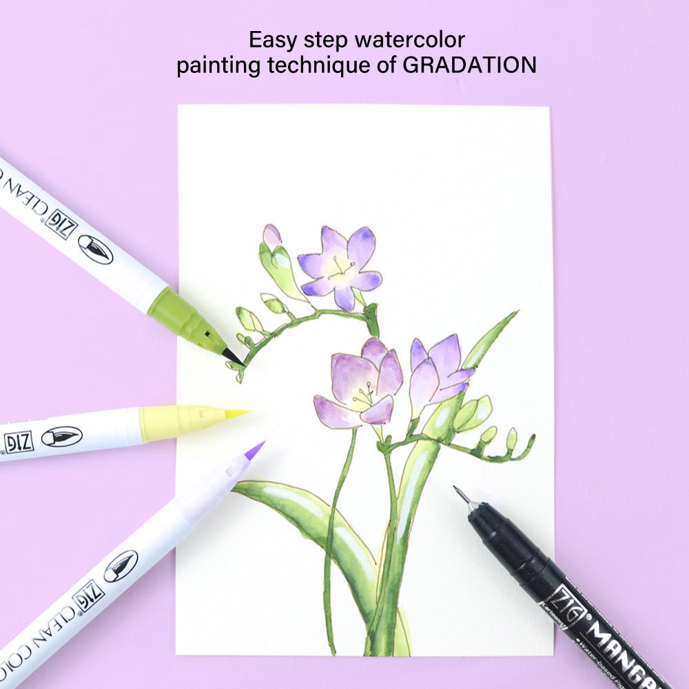 Exploring Watercolor How to paint flowers - Gradation - ZIG Kuretake - Tidformera