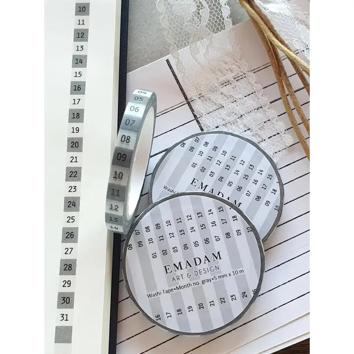 Washi Tape - Month Numbers 5 mm - Grey