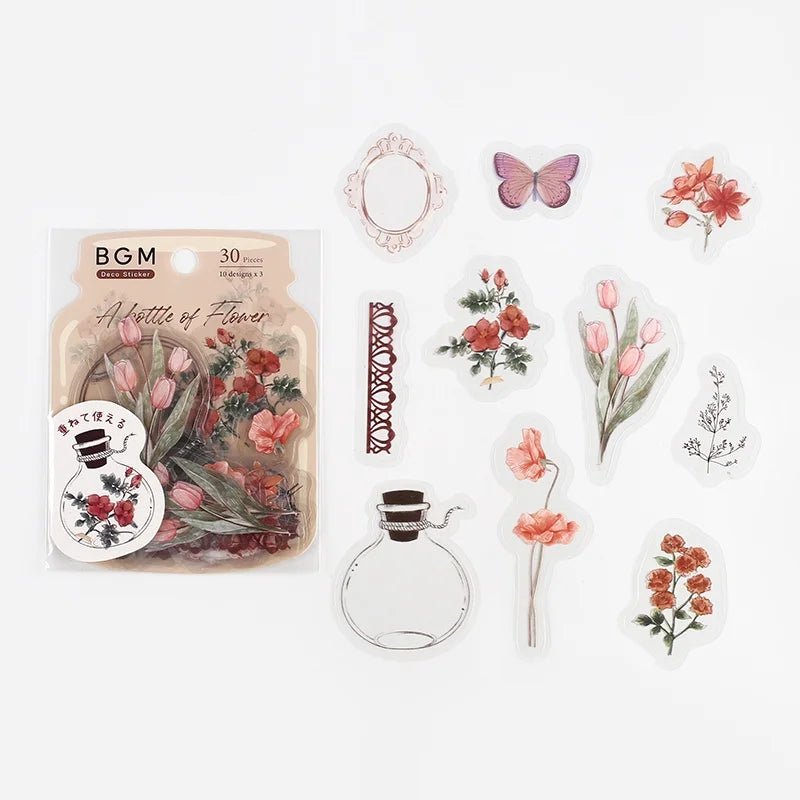 Flake stickers Clear Flower blooms in a bottle - Crimson - BGM - Tidformera