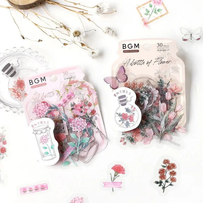 Flake stickers Clear Flower blooms in a bottle - Crimson - BGM - Tidformera