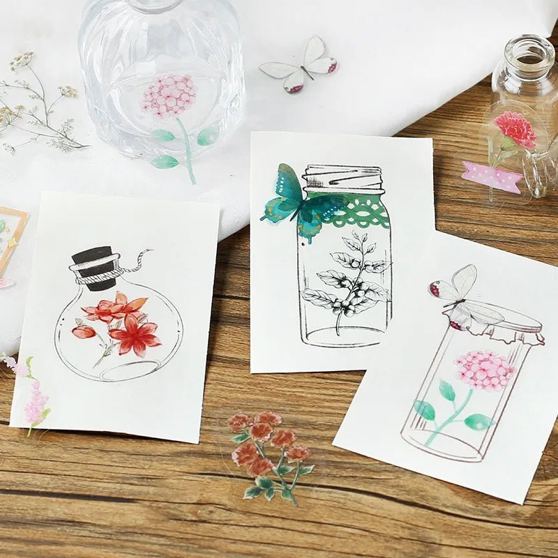 Flake stickers Clear Flower blooms in a bottle - Crimson - BGM - Tidformera