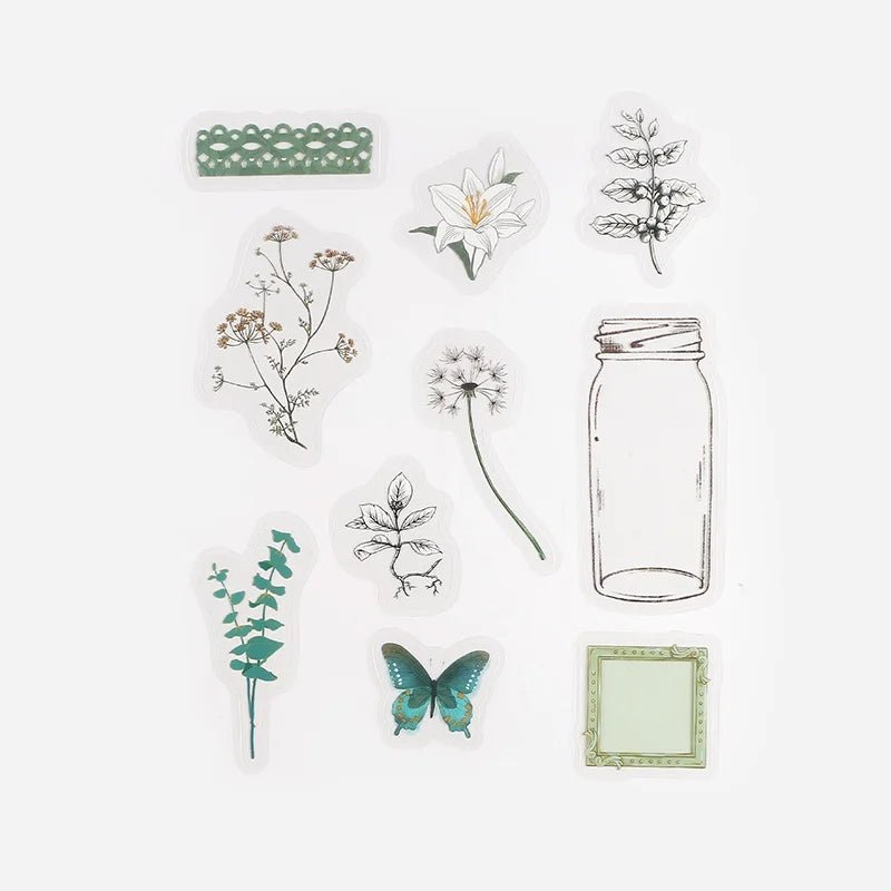 Flake stickers Clear Flower blooms in a bottle - Dark green - 3 - BGM - Tidformera