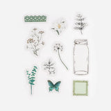 Flake stickers Clear Flower blooms in a bottle - Dark green - BGM - Tidformera