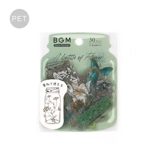 Flake stickers Clear Flower blooms in a bottle - Dark green - BGM - Tidformera