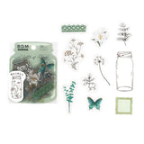 Flake stickers Clear Flower blooms in a bottle - Dark green - BGM - Tidformera