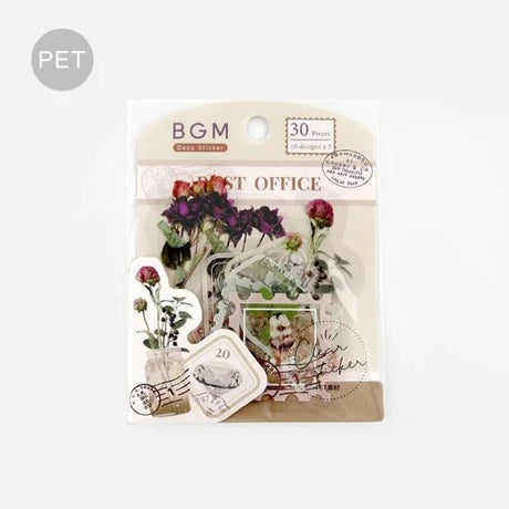 Förpackning med klistermärken med stickers med motiv av torkade blommor. Flake stickers Clear Garden Post Office - Dried Flowers från BGM - Tidformera