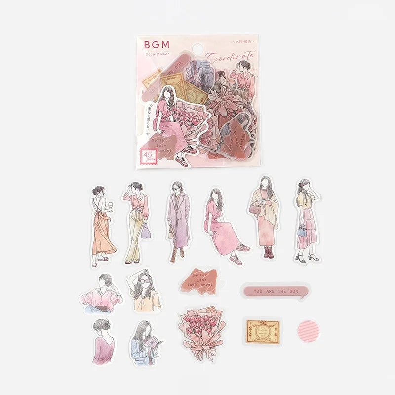 Flake stickers Coordinate - Watercolor - Warm Color - 2 - BGM - Tidformera