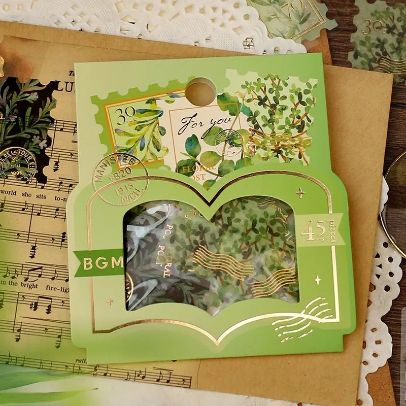 Flake stickers Post Office - Botanical illustrated book - Green - BGM - Tidformera