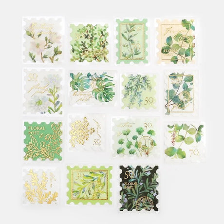 Flake stickers Post Office - Botanical illustrated book - Green - BGM - Tidformera