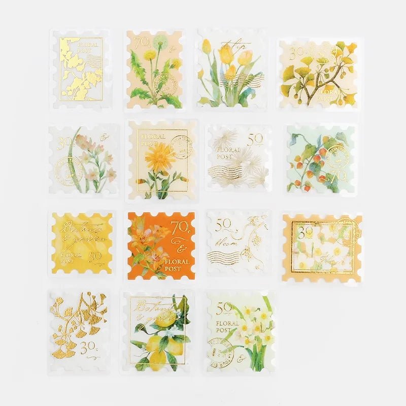 Flake stickers Post Office - Botanical illustrated book - Yellow - BGM - Tidformera