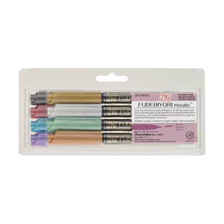 Fudebiyori Brush pen 8 - pack Metallic - 1 - ZIG Kuretake - Tidformera