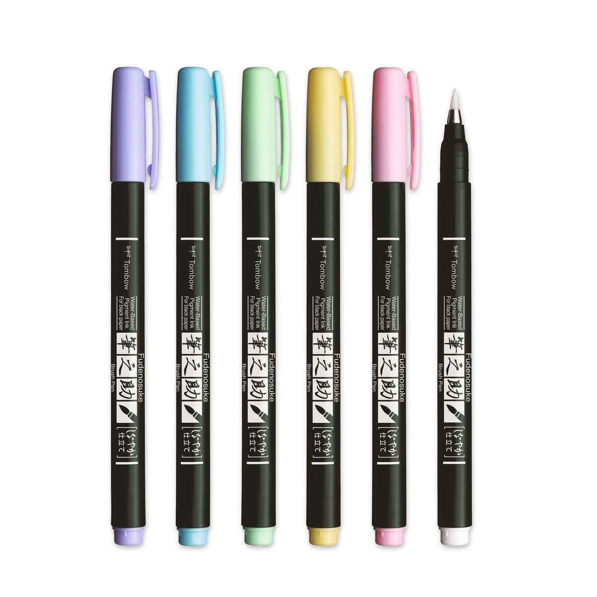 Fudenosuke Brush pen Förpackningar - Soft tip Pastel colors 6-pack - Tombow - Tidformera