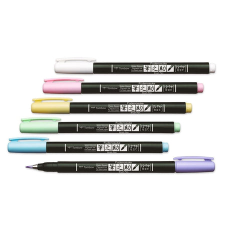 Fudenosuke Brush pen Förpackningar - Soft tip Pastel colors 6 - pack - 1 - Tombow - Tidformera