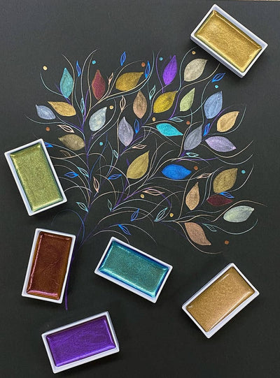 GANSAI TAMBI Akvarellfärg 24 färger Metallic 2 - 2 - ZIG Kuretake - Tidformera