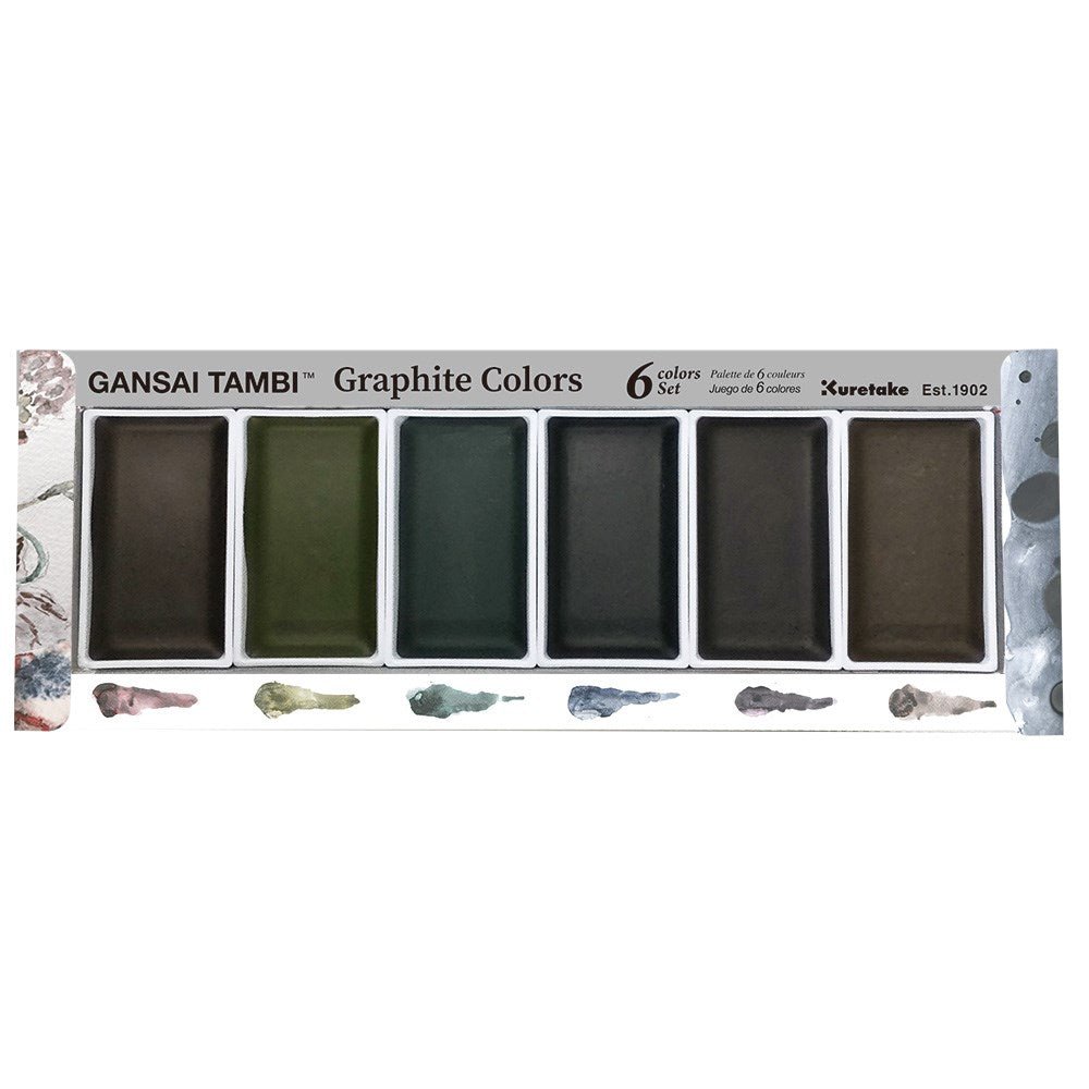 GANSAI TAMBI Akvarellfärg 6-pack Graphite Colors - ZIG Kuretake - Tidformera