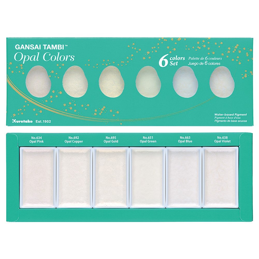 GANSAI TAMBI Akvarellfärg 6 - pack - Opal colors - ZIG Kuretake - Tidformera