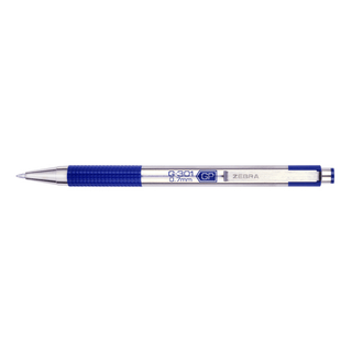 Gel Pen G301 - 0,7 - Blue från Zebra. En silverfärgad penna med metallkropp och blåa detaljer. - Tidformera