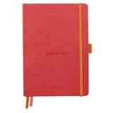 GoalBook Dotted notebook A5 - Coral från Rhodia - Rosa anteckningsbok. Boken har 2 bokmärkesband samt en orange gummiband för stängning och pennhållare. - Tidformera