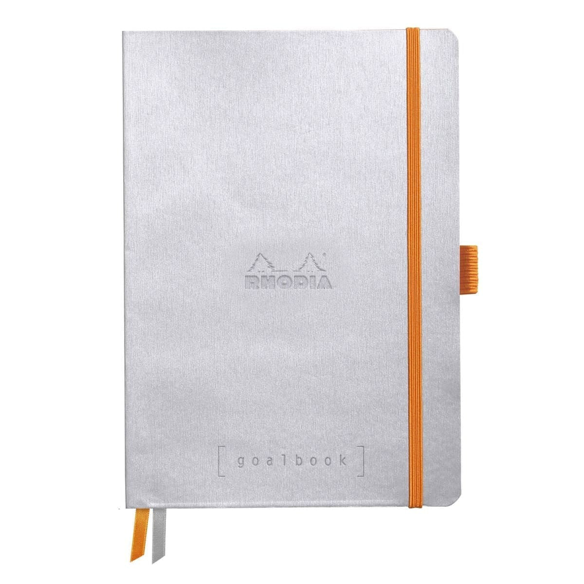 GoalBook Dotted notebook A5 - Silver från Rhodia - Silverfärgad anteckningsbok. Boken har 2 bokmärkesband samt en orange gummiband för stängning och pennhållare.
 - Tidformera