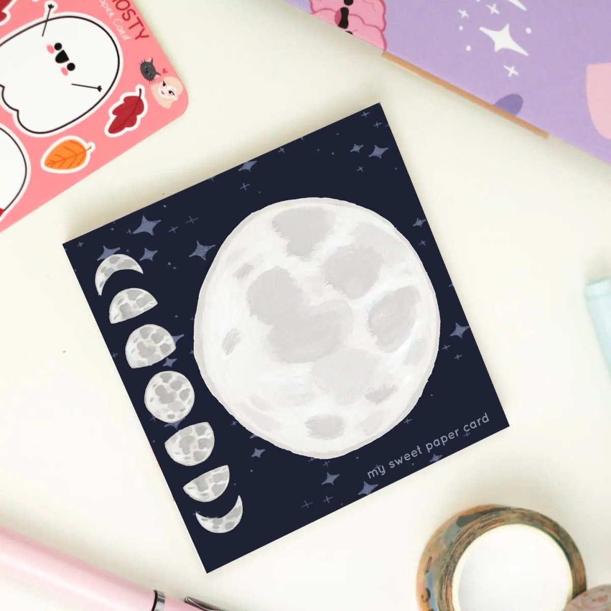 Illustrated Notepad - Moon Phases - 2 - My Sweet Paper Card - Tidformera