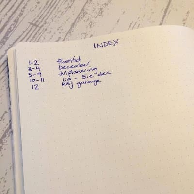 Index i en Bullet Journal