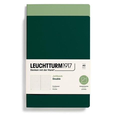 Jottbook Double Skrivhäften Dotted 2 - pack A5 Sage/Forest green från Leuchtturm1917 - Två gröna skrivhäften - Tidformera