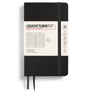 Linjerad skrivbok Lt A6 Mjuk pärm Black från Leuchtturm1917 - Svart anteckningsbok - Tidformera