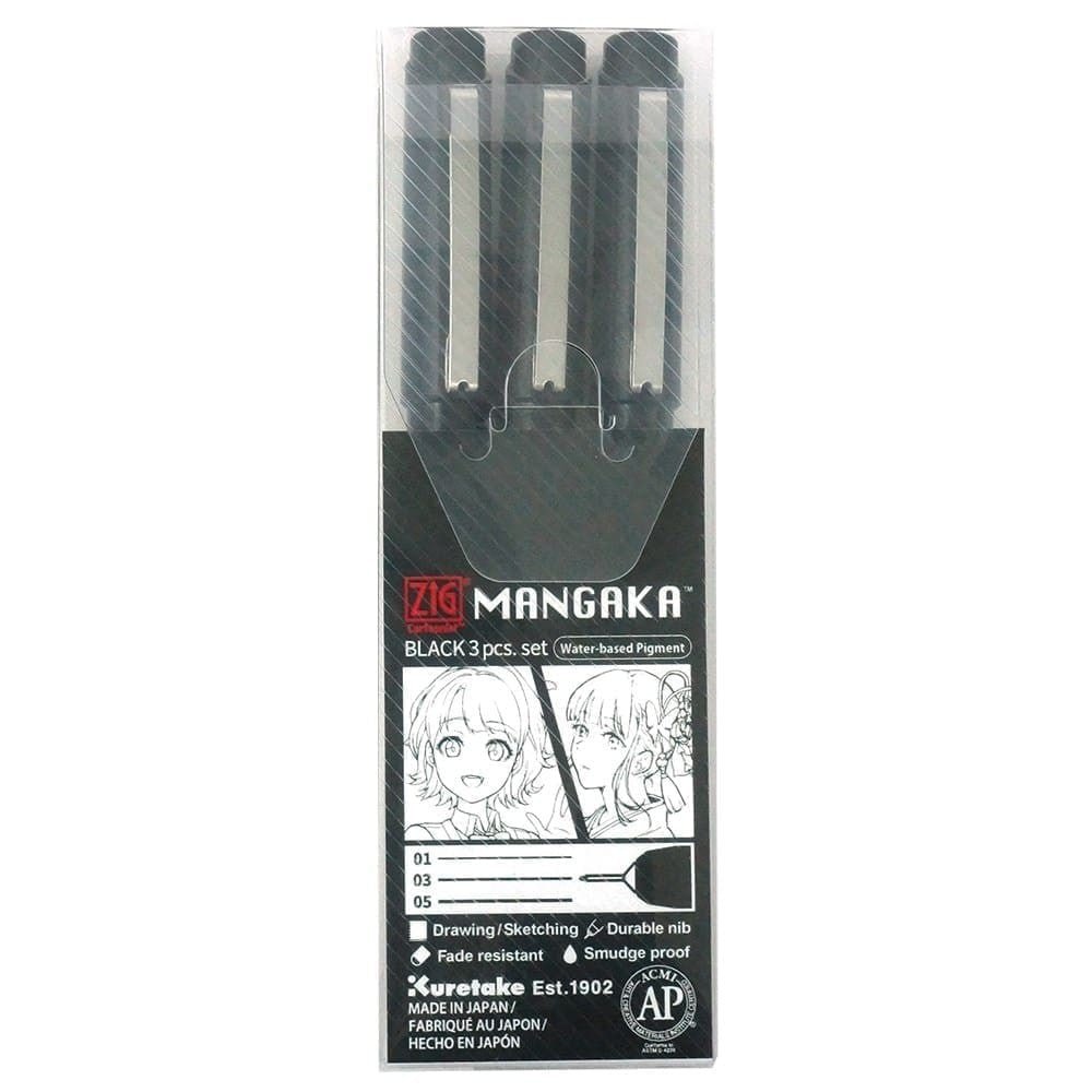 Mangaka Fineliner 3-pack Svart - ZIG Kuretake - Tidformera