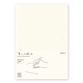 MD Notebook Journal A5 - Blank från Midori. Förpackningen med skrivbok där det står på framsidan, MD Notebook, A5 Blank. - Tidformera