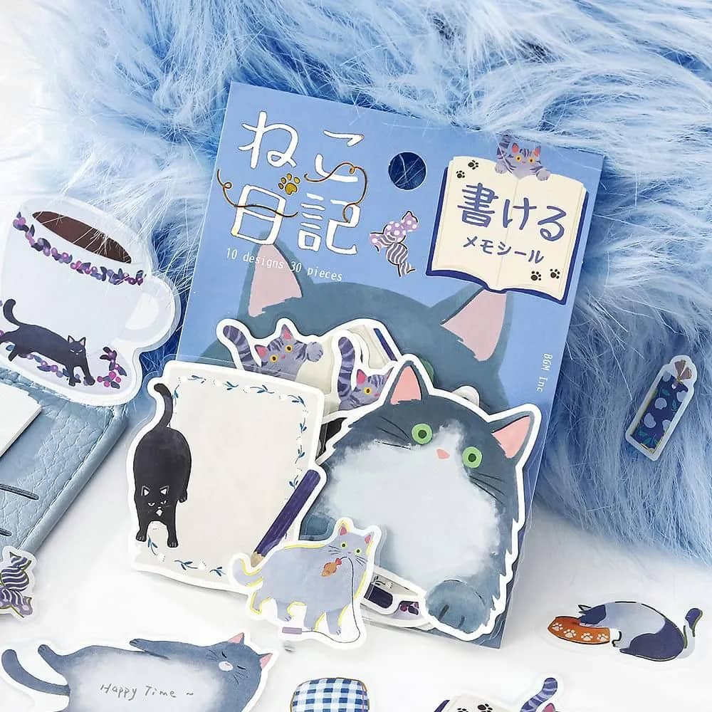 Memo stickers Cat Diary - Blue - 3 - BGM - Tidformera