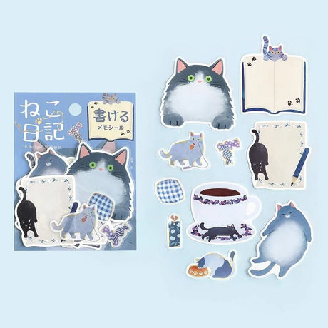 Memo stickers Cat Diary - Blue - 2 - BGM - Tidformera