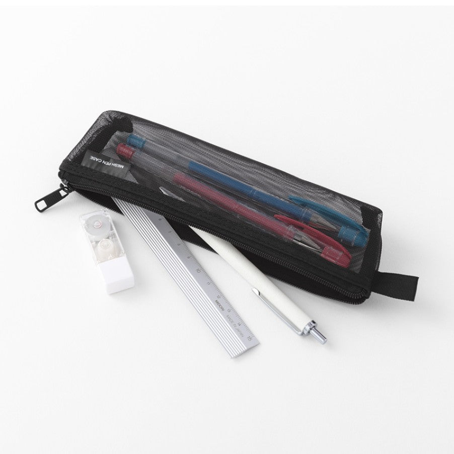 Mesh Pen Case - Black - 2 - Midori - Tidformera