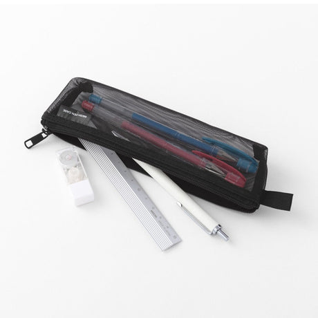Mesh Pen Case - Black - 2 - Midori - Tidformera