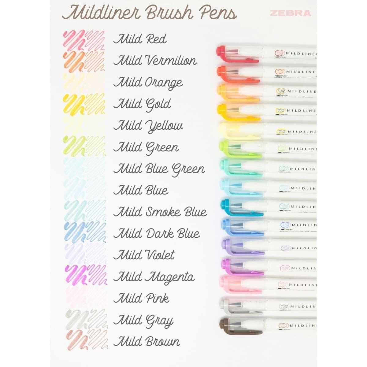 Mildliner Brush pen 15 - pack - 2 - Zebra - Tidformera