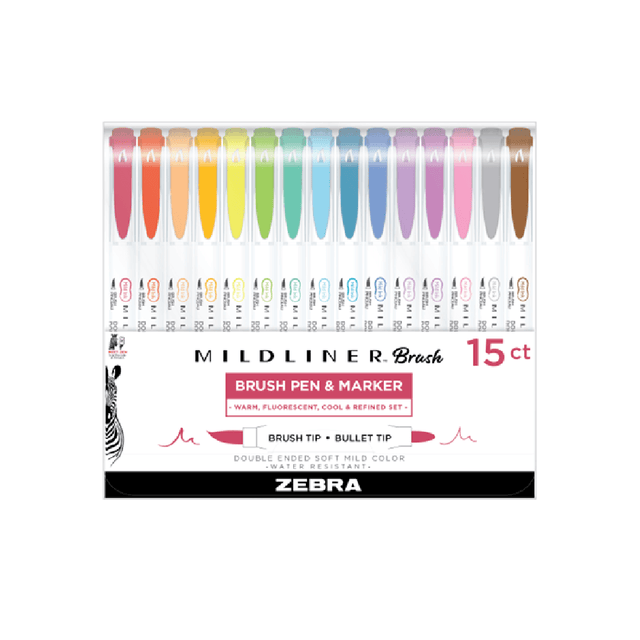 Mildliner Brush pen 15 - pack - 1 - Zebra - Tidformera