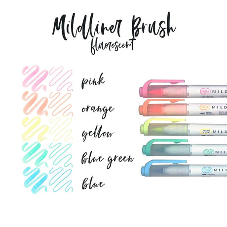 Mildliner Brush pen 5-pack - Fluorescent - Zebra - Tidformera