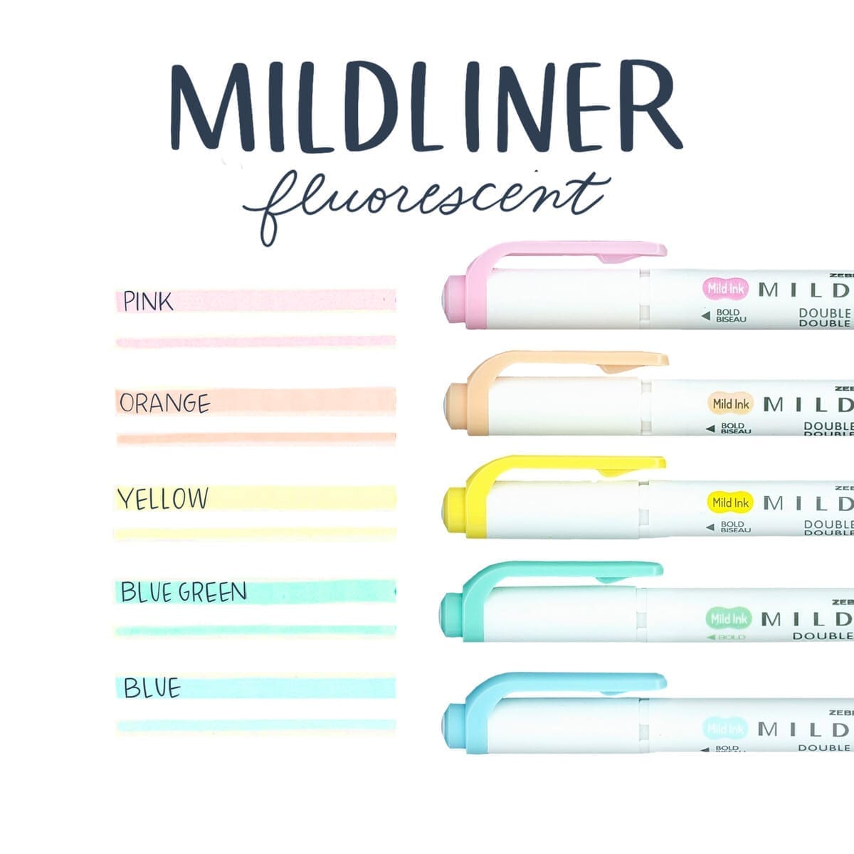 Mildliner Överstrykningspennor 5-pack - Fluorescent - Zebra - Tidformera