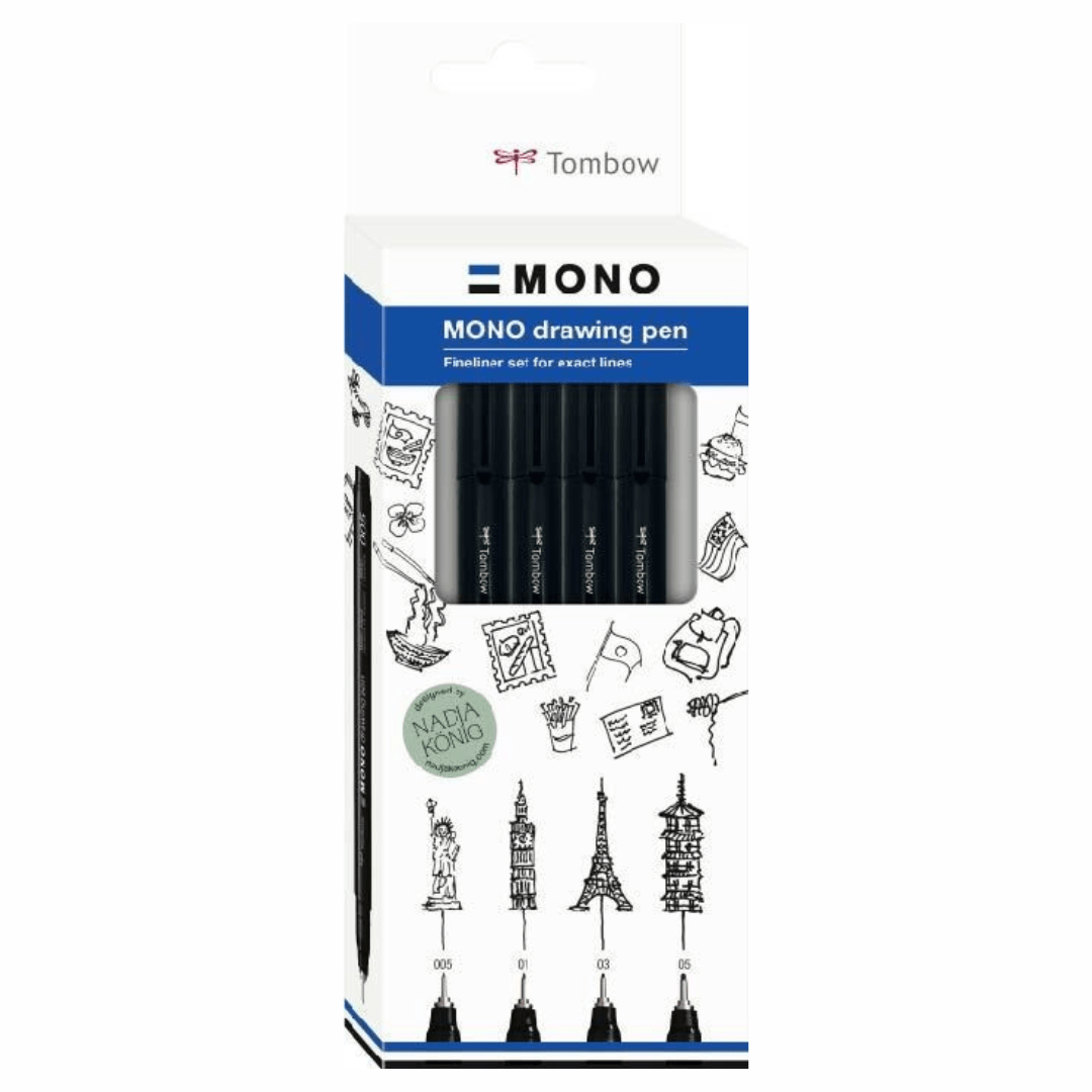 Mono drawing pen Fineliner 4-pack Svart Fine - Tombow - Tidformera