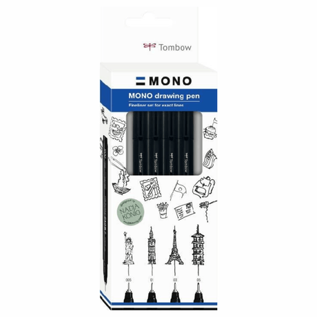 Mono drawing pen Fineliner 4 - pack Svart Fine - 1 - Tombow - Tidformera