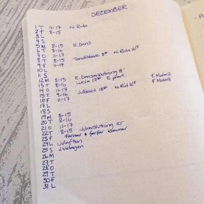 Monthly log i en Bullet Journal