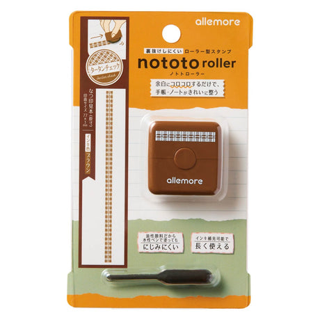 Nototo Roller Stamp - Sepia - Tartan Check - 1 - Shachihata - Tidformera