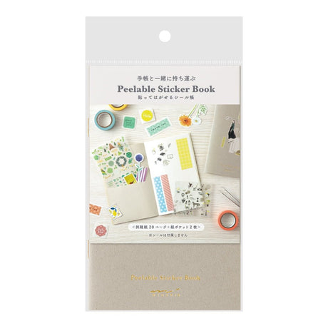 Peelable Sticker Book - Gray från Midori. Förpackning med ett grått häfte.  - Tidformera