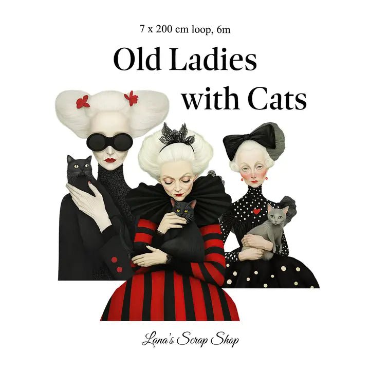 Pet Tape - Lana - 70 mm - Old Ladies with Cats - 2 - Lana's Scrap Shop - Tidformera