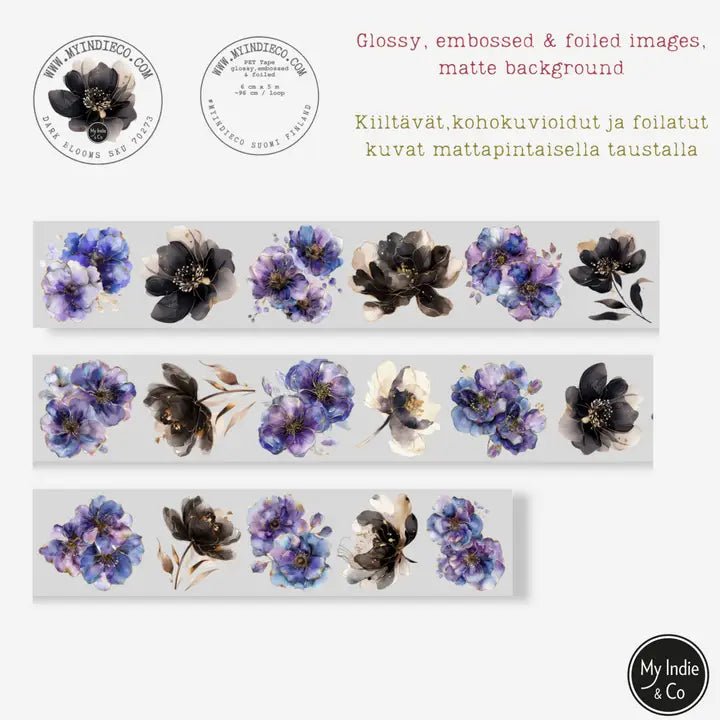 Pet Tape - MIC - Dark Blooms Foiled & Embossed 60 mm - 6 - MIC & MIM Premium Paper Shop - Tidformera